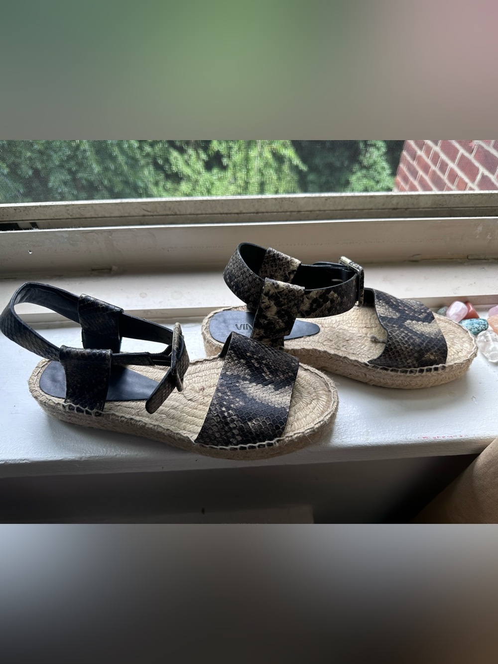 Vince snake print espadrille platform sandals